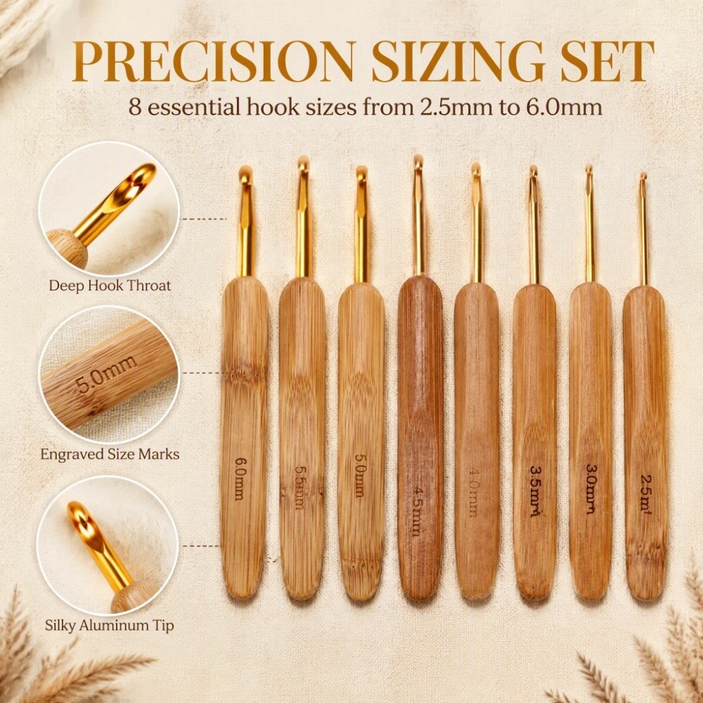 8pcs 2.5-6mm Sizes Crochet Hoo - Wooden Crochet Hooks Ergonomic Handle review and price