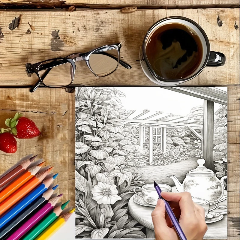 Tea In The Gardens Coloring Bo - Painting Supplies review and price